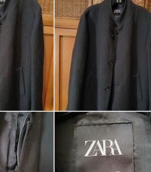 Zara Black Single-Breasted Stand-Collar Coat